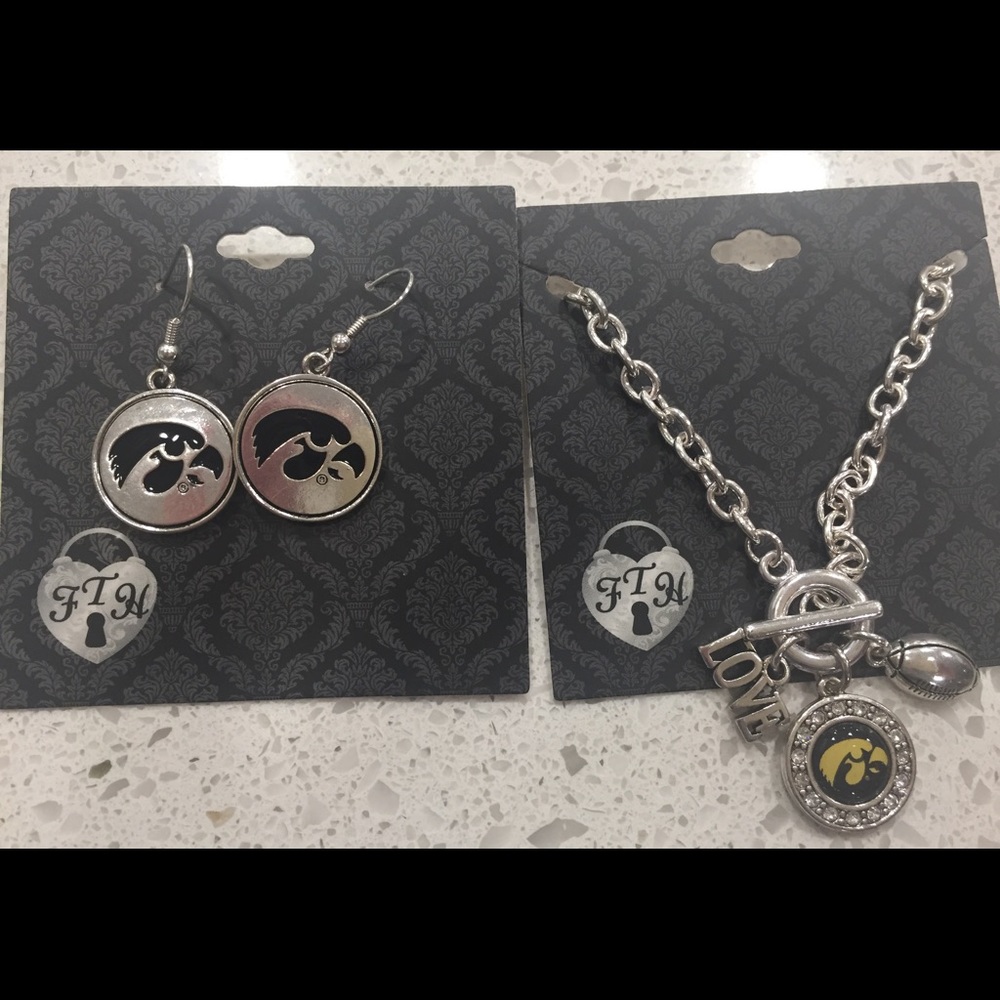 Iowa Hawkeyes earrings and charm bracelet set